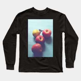 Apples and Pear on Blue Vintage Table Long Sleeve T-Shirt